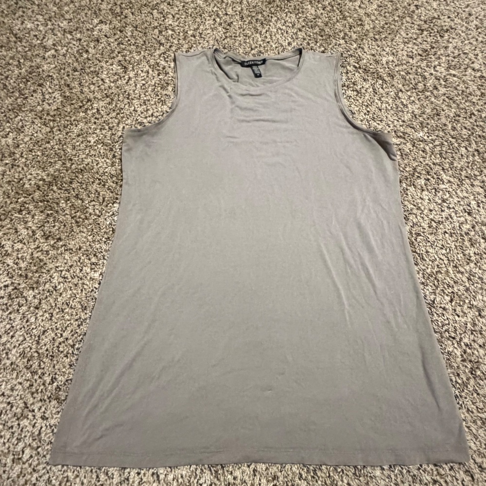 Eileen Fisher Gray Tencel Sleeveless Tank Top Small S/P Crew Neck Relaxed